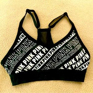 Pink VS Ultimate Logo Print Racerback Lightly Lined Sports Bra Size XS